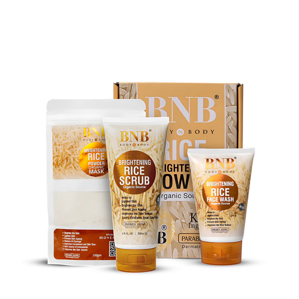 
                      
                        BNB Rice Extract Bright & Glow Kit ( Face Wash, Scrub & Mask ) - Beauty Nest
                      
                    